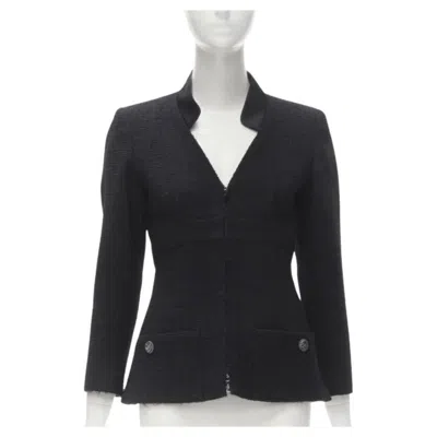 Pre-owned Chanel 17c Paris Cuba Lattice Tweed Coco Satin Collar Little Black Jacket Fr36 S