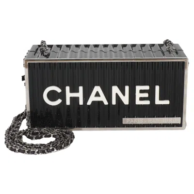 Pre-owned Chanel 18a Black Lucite Paris Hamburg Minaudiere Shipping Container Clutch