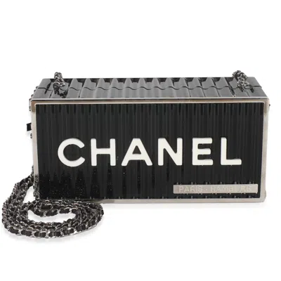 Pre-owned Chanel 18a Black Lucite Paris Hamburg Minaudiere Shipping Container Clutch