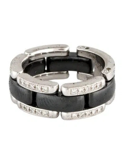 Pre-owned Chanel 18k Ceramic & Diamond Ultra Ring In Black