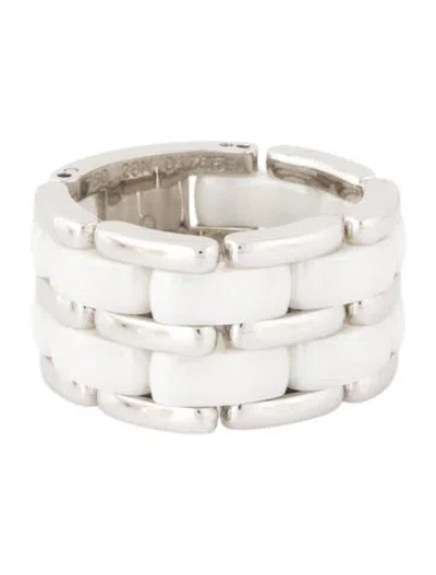 Pre-owned Chanel 18k Ceramic Ultra Band Ring In White