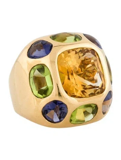 Pre-owned Chanel 18k Citrine, Peridot & Iolite Cocktail Ring In Multi