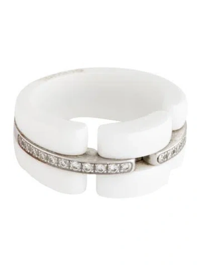 Pre-owned Chanel 18k Diamond & Ceramic Tapered Ultra Ring In White