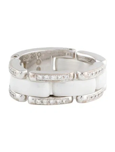 Pre-owned Chanel 18k Diamond & Ceramic Ultra Ring In White