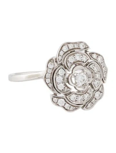 Pre-owned Chanel 18k Diamond Camellia Cocktail Ring In Multi