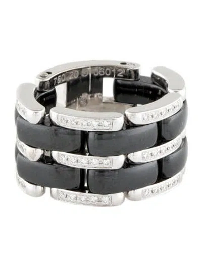 Pre-owned Chanel 18k Diamond Ceramic Large Ultra Ring In Multi