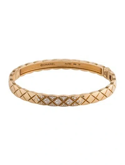 Pre-owned Chanel 18k Diamond Coco Crush Hinged Bangle, 6.75" In Multi