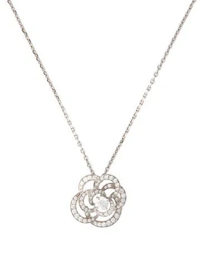 Pre-owned Chanel 18k Diamond Fil De Camelia Pendant Necklace, 16" In Multi