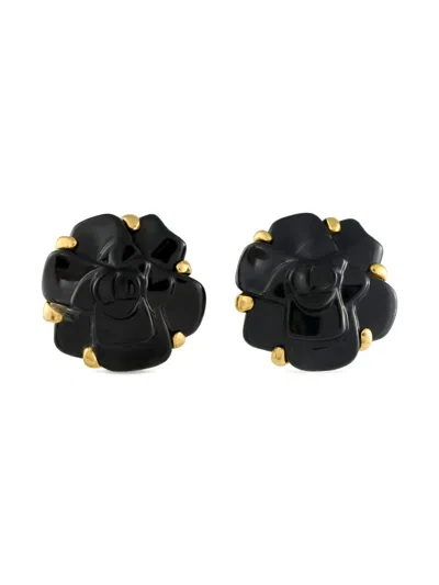 Pre-owned Chanel 18k Gold Camelia Ceramic Earrings