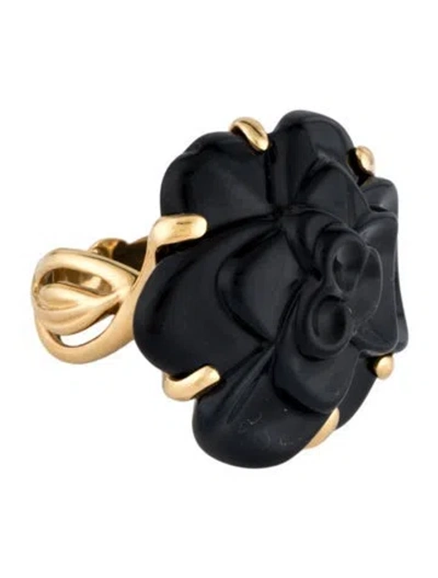 Pre-owned Chanel 18k Onyx Camélia Cocktail Ring In Multi