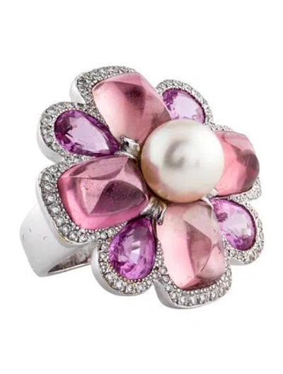 Pre-owned Chanel 18k Pearl, 3.57ctw Sapphire & Tourmaline San Marco Ring In Multi