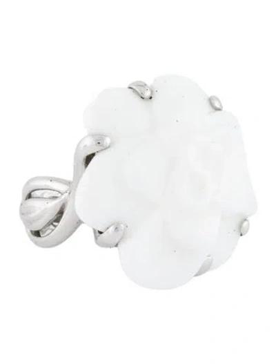 Pre-owned Chanel 18k White Agate Camélia Ring In Multi