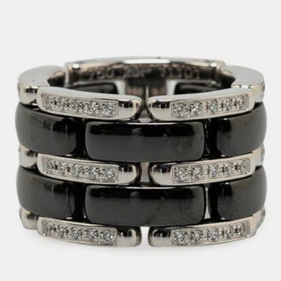 Pre-owned Chanel 18k White Gold Ceramic Ultra Ring #48