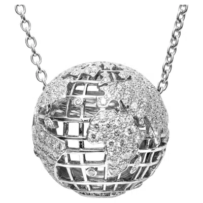 Pre-owned Chanel 18k White Gold Diamond Globe Necklace