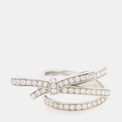 Pre-owned Chanel 18k White Gold Diamond Ruban Ring Eu 51 In Silver