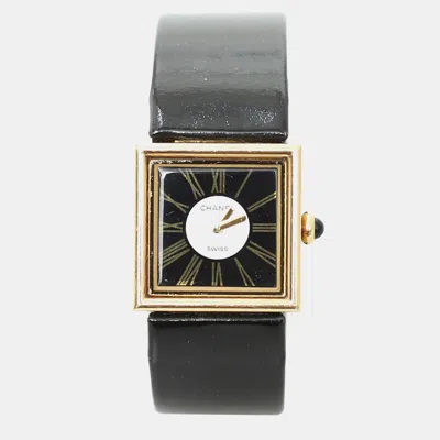 Pre-owned Chanel 18k Yellow Gold Mademoiselle Watch 1989 In Black