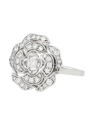 Pre-owned Chanel 18kt White Gold Bouton De Camélia Diamond Ring