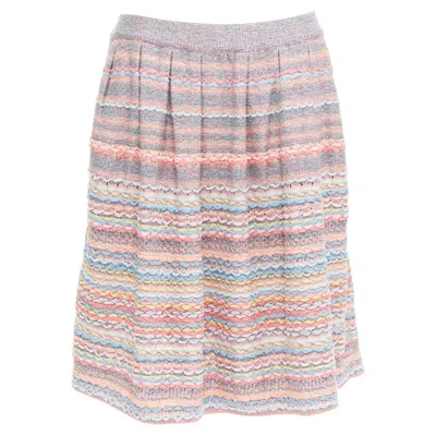 Pre-owned Chanel 18p Rainbow Silk Cotton Cashmere Ribbon Tweed Knee Length Skirt Fr40 L In Gray