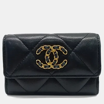 Pre-owned Chanel 19 Black Leather Card Wallet