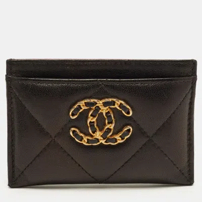 Pre-owned Chanel 19 Black Quilted Leather Card Holder