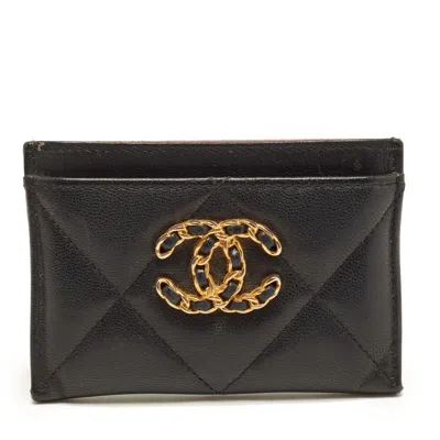 Pre-owned Chanel 19 Black Quilted Leather Card Holder