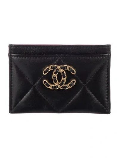 Pre-owned Chanel 19 Card Holder Interlocking Cc Logo Card Holder In Black