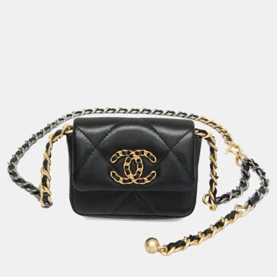 Pre-owned Chanel 19 Chain Belt Bag Leather Fanny Pack Black