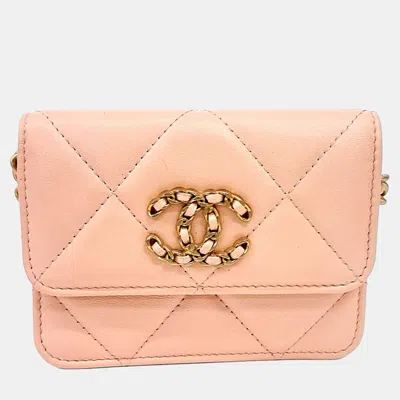 Pre-owned Chanel 19 Chain Card Holder In Pink