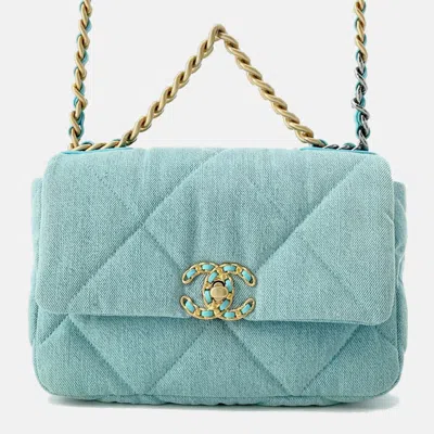 Pre-owned Chanel 19 Chain Shoulder Bag Turquise Blue Denim