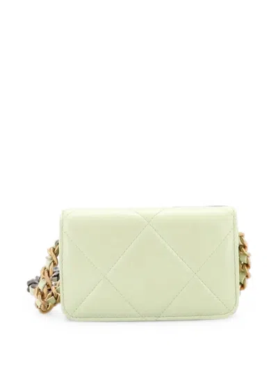 Pre-owned Chanel 19 Clutch With Chain Quilted Lambskin Shoulder Bag In Green