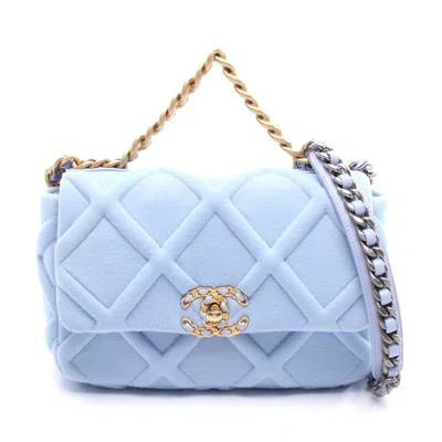 Pre-owned Chanel 19 Cotton Jersey Shoulder Bag In Blue