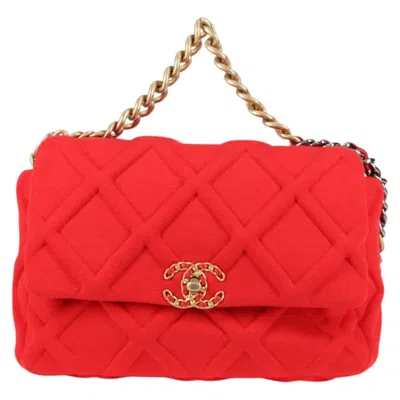 Pre-owned Chanel 19 Cotton Shoulder Bag () In Red