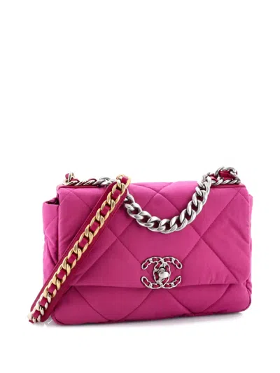 Pre-owned Chanel 19 Flap Bag Quilted Canvas Medium Shoulder Bag In Purple