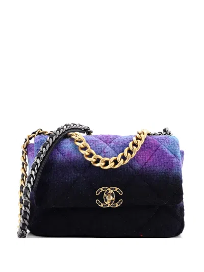 Pre-owned Chanel 19 Flap Bag Quilted Degrade Wool Medium Shoulder Bag In Multi