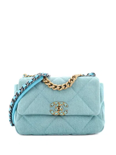 Pre-owned Chanel 19 Flap Bag Quilted Denim Medium Shoulder Bag In Blue