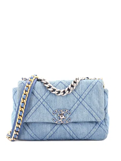 Pre-owned Chanel 19 Flap Bag Quilted Denim Medium Shoulder Bag In Blue