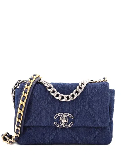 Pre-owned Chanel 19 Flap Bag Quilted Denim Medium Shoulder Bag In Blue
