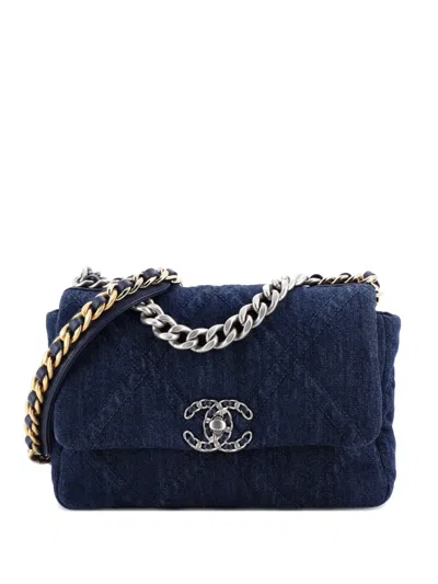 Pre-owned Chanel 19 Flap Bag Quilted Denim Medium Shoulder Bag In Blue