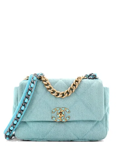 Pre-owned Chanel 19 Flap Bag Quilted Denim Medium Shoulder Bag In Blue
