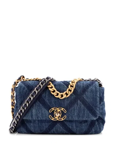 Pre-owned Chanel 19 Flap Bag Quilted Denim Medium Shoulder Bag In Blue