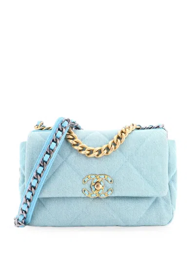 Pre-owned Chanel 19 Flap Bag Quilted Denim Medium Shoulder Bag In Blue