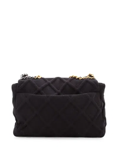 Pre-owned Chanel 19 Flap Bag Quilted Jersey Maxi Shoulder Bag In Black