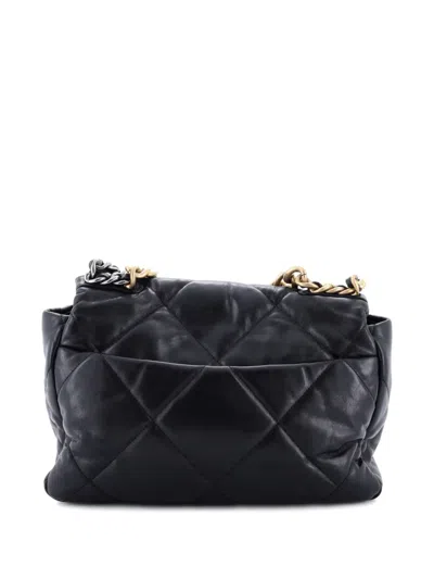 Pre-owned Chanel 19 Flap Bag Quilted Leather Large Crossbody Bag In Black