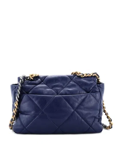 Pre-owned Chanel 19 Flap Bag Quilted Leather Large Crossbody Bag In Blue