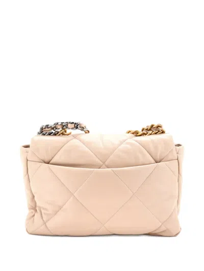 Pre-owned Chanel 19 Flap Bag Quilted Leather Large Crossbody Bag In Neutral