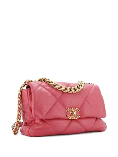 Pre-owned Chanel 19 Flap Bag Quilted Leather Large Crossbody Bag In Pink