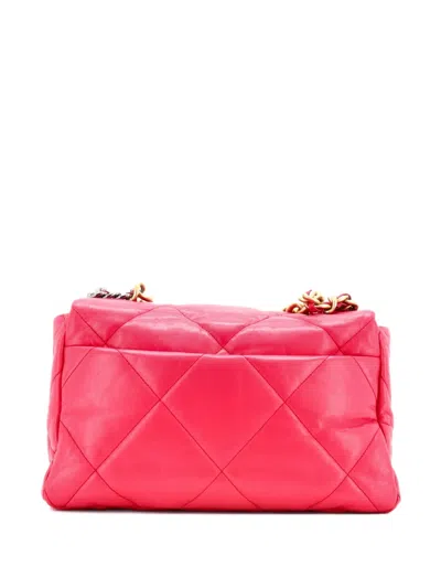 Pre-owned Chanel 19 Flap Bag Quilted Leather Large Crossbody Bag In Pink