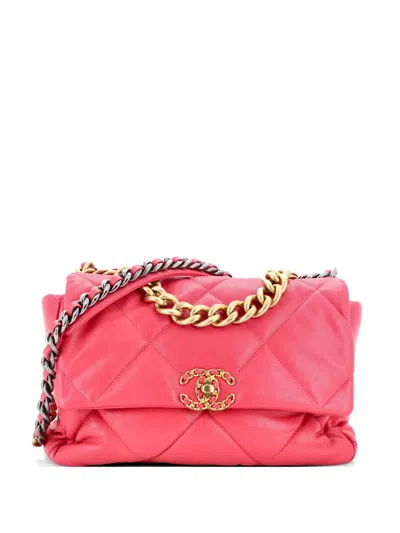 Pre-owned Chanel 19 Flap Bag Quilted Leather Large Crossbody Bag In Pink