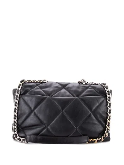 Pre-owned Chanel 19 Flap Bag Quilted Leather Maxi Crossbody Bag In Black