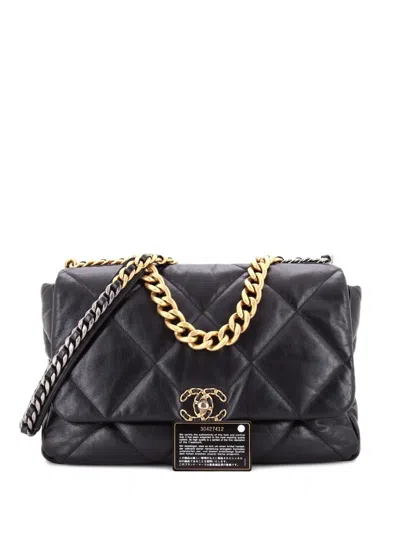 Pre-owned Chanel 19 Flap Bag Quilted Leather Maxi Crossbody Bag In Black